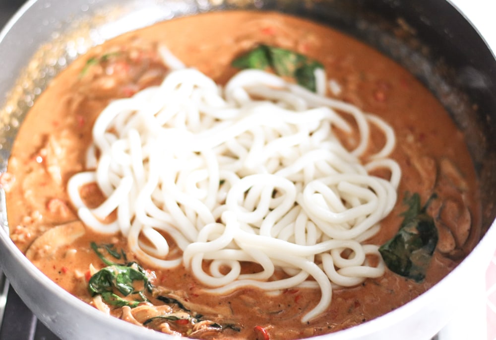 Creamy Spicy Korean Udon Noodles with Bulgogi Chicken That Spicy Chick
