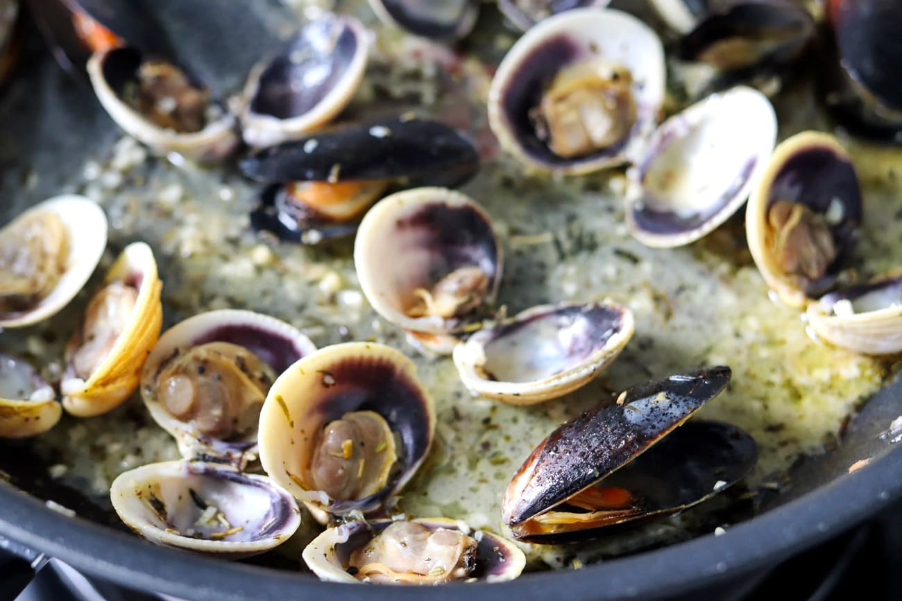 Cream Sauce Seafood Pasta, creamy white wine sauce - That Spicy Chick