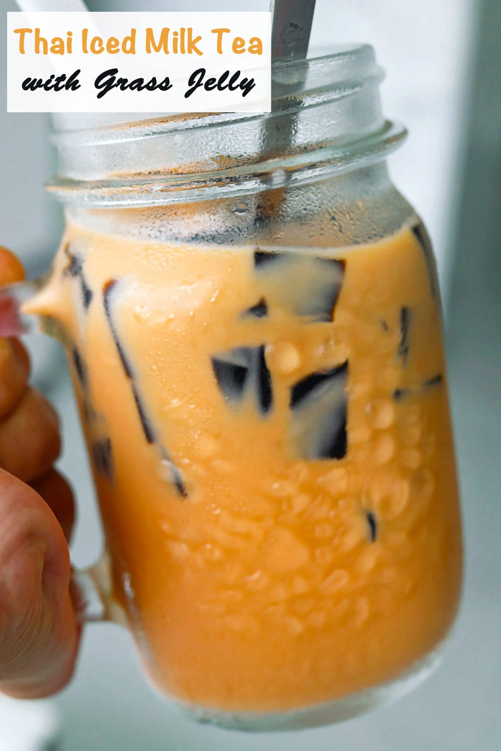 Thai Iced Milk Tea with Grass Jelly That Spicy Chick