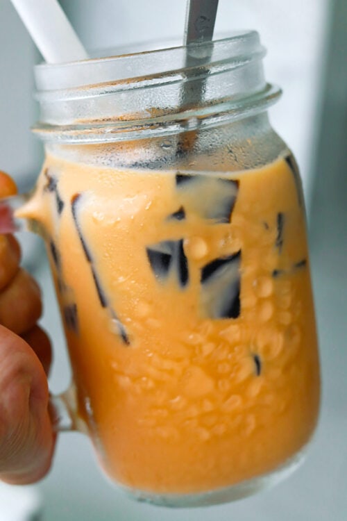 Thai Iced Milk Tea with Grass Jelly - That Spicy Chick