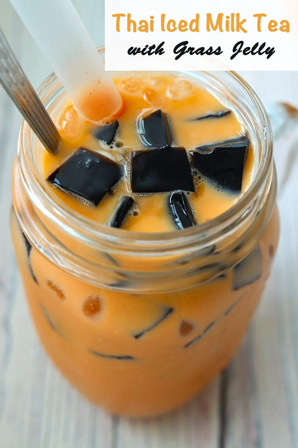 Thai Iced Milk Tea with Grass Jelly - That Spicy Chick