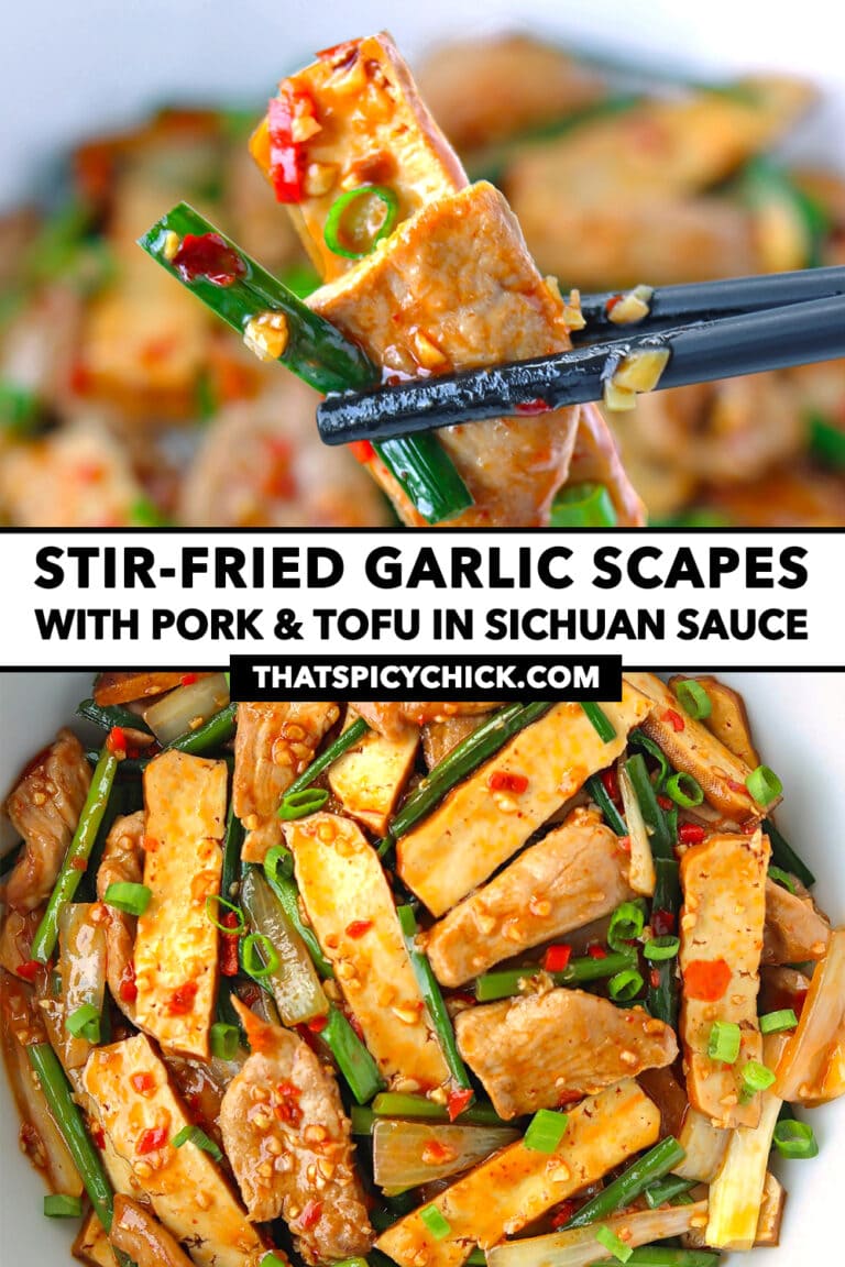 Stir-fried Garlic Scapes with Pork & Tofu - That Spicy Chick