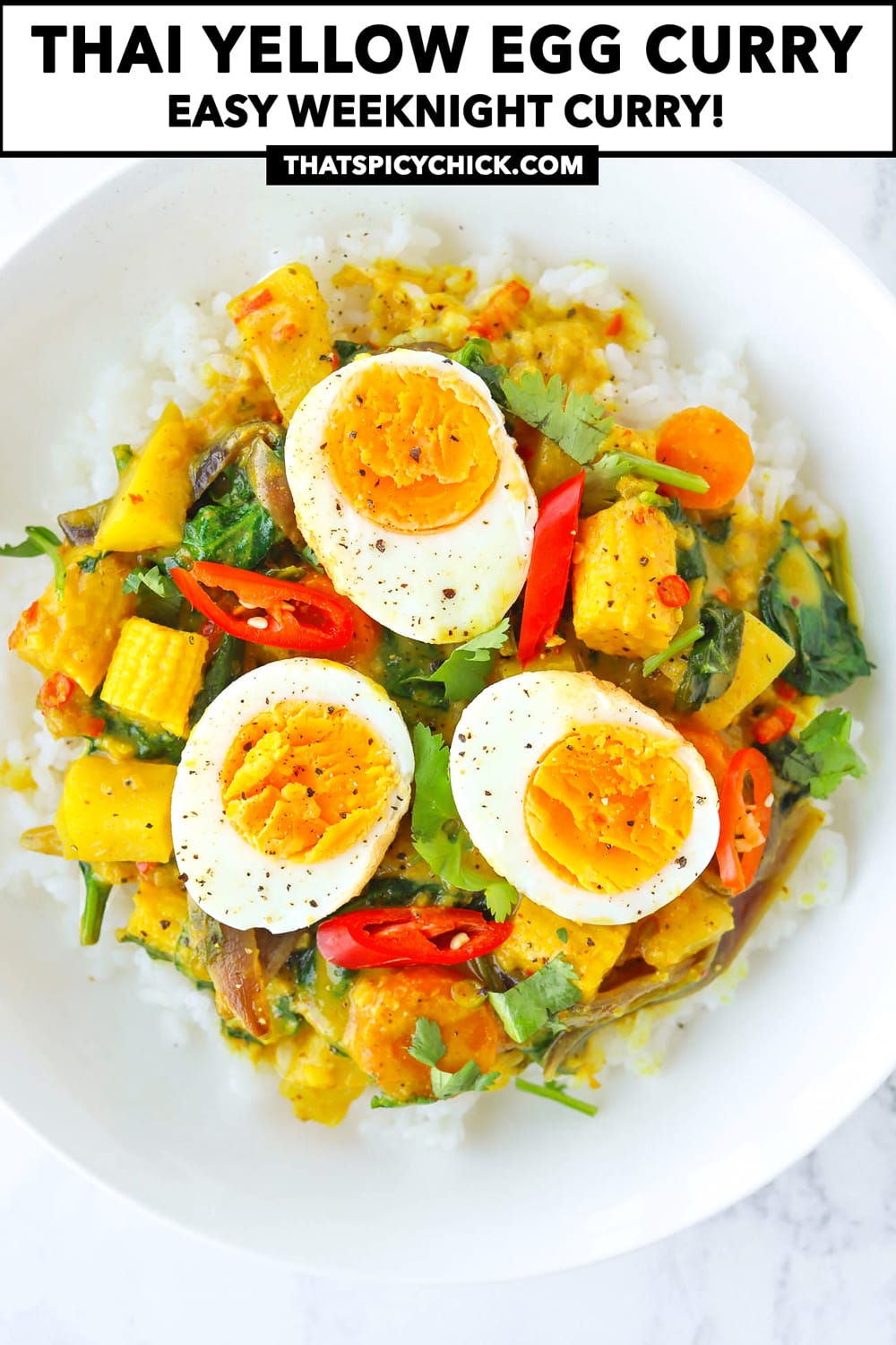 Thai Yellow Egg Curry (with fried hard boiled eggs!) That Spicy Chick