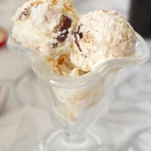 S'mores ice cream scoops in a dessert glass.
