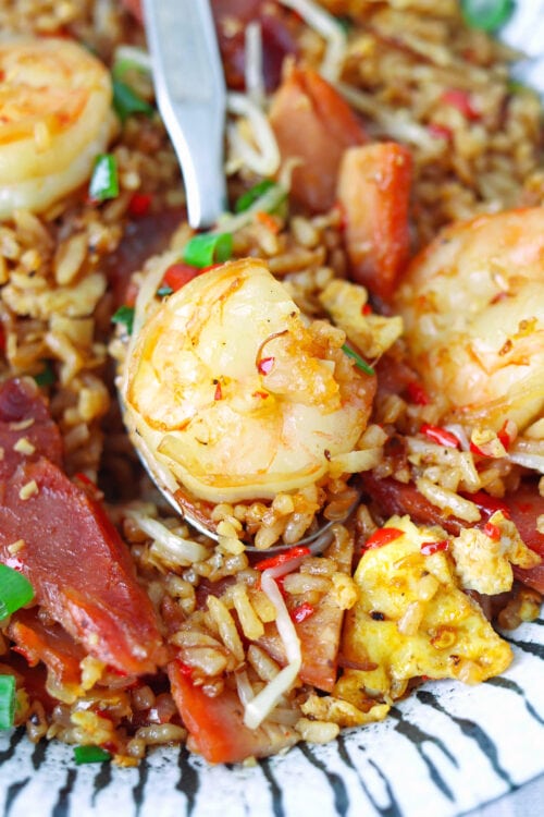 XO Sauce Fried Rice (with Char Siu Pork and Shrimp) - That Spicy Chick