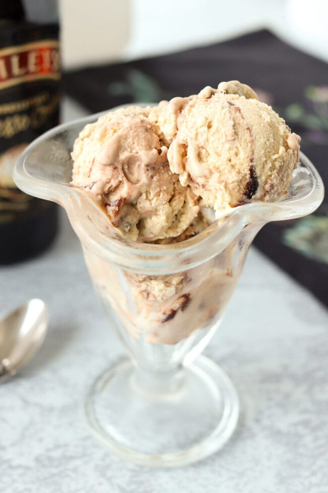 Front view of Baileys Espresso Crème ice cream in a dessert glass.