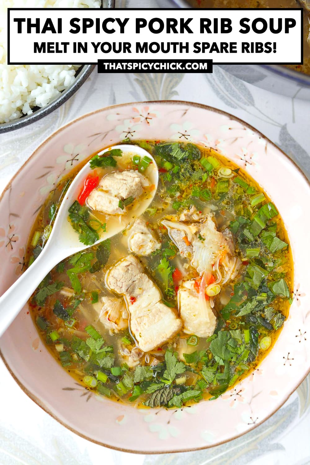 Thai Spicy Pork Rib Soup (Tom Saap Hot & Sour Pork Soup) - That Spicy Chick