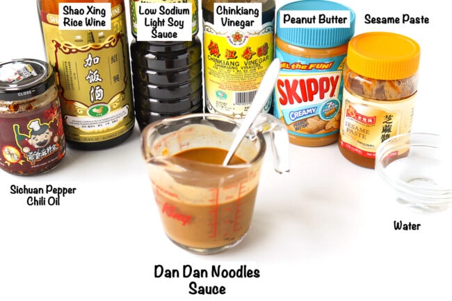 Labeled ingredients for Dan Dan Noodles Sauce.