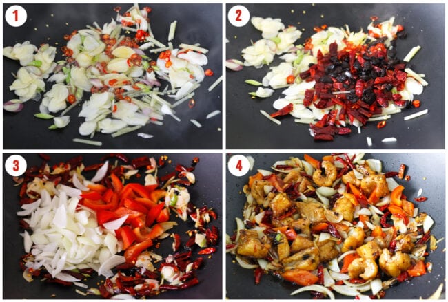 Process steps to stir-fry fried fish in black bean sauce.