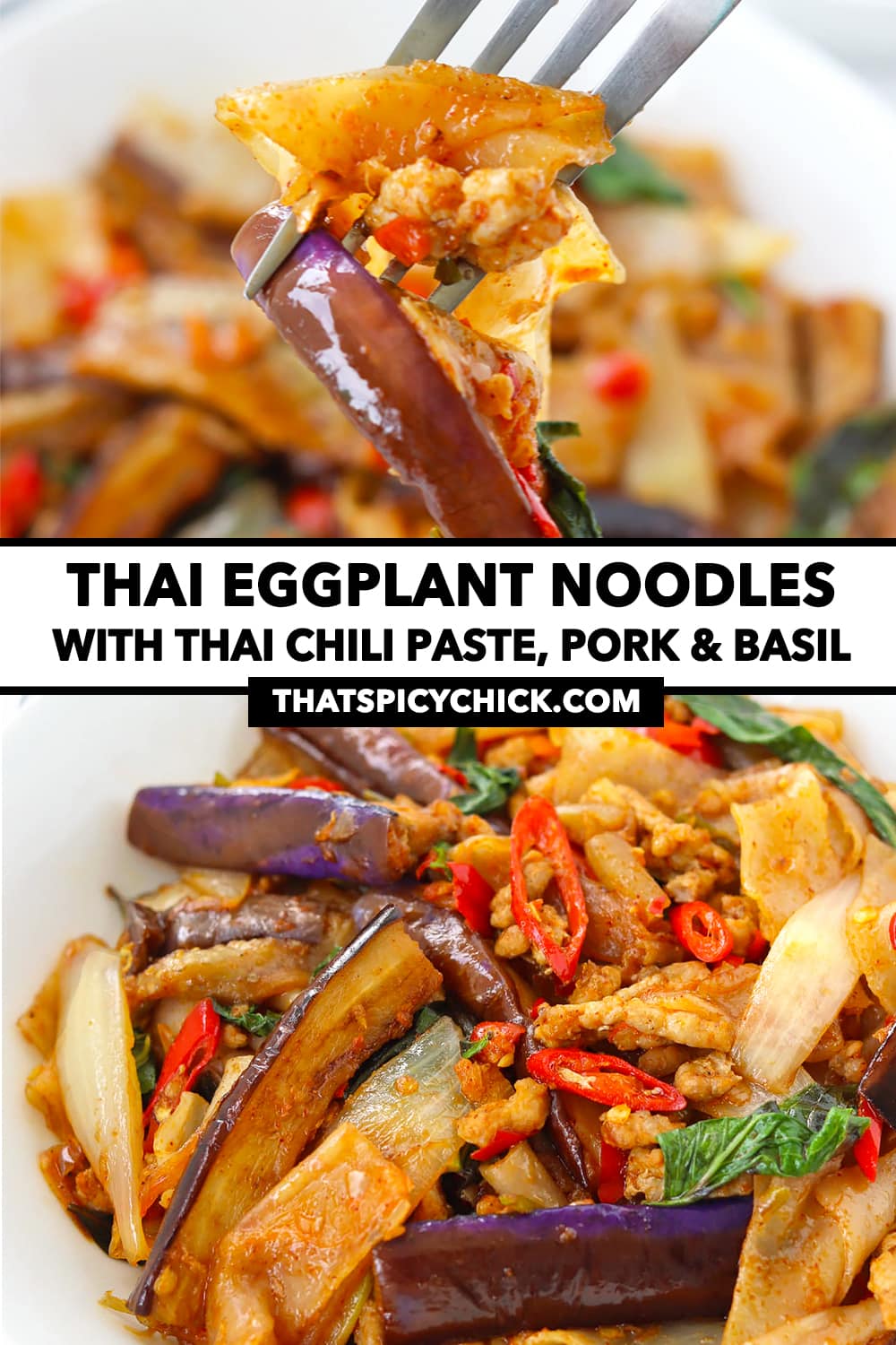 Thai Eggplant Noodles (with Chili Jam, Pork & Basil) That Spicy Chick