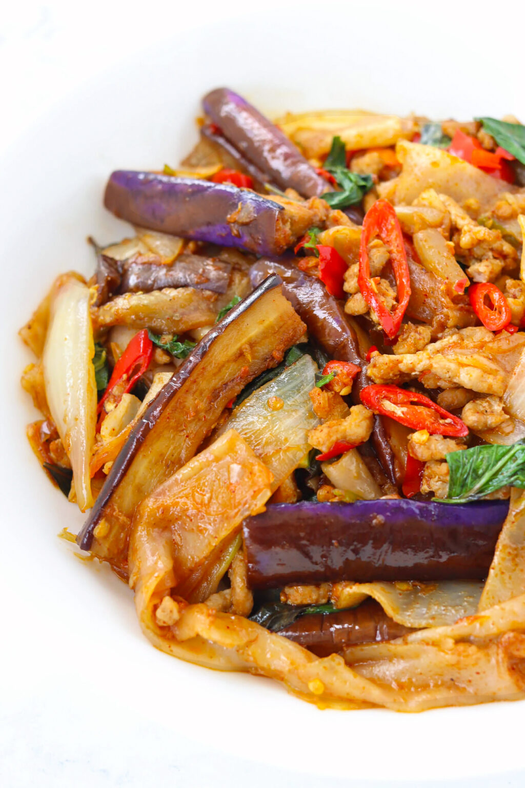 Thai Eggplant Noodles (with Chili Jam, Pork & Basil) That Spicy Chick