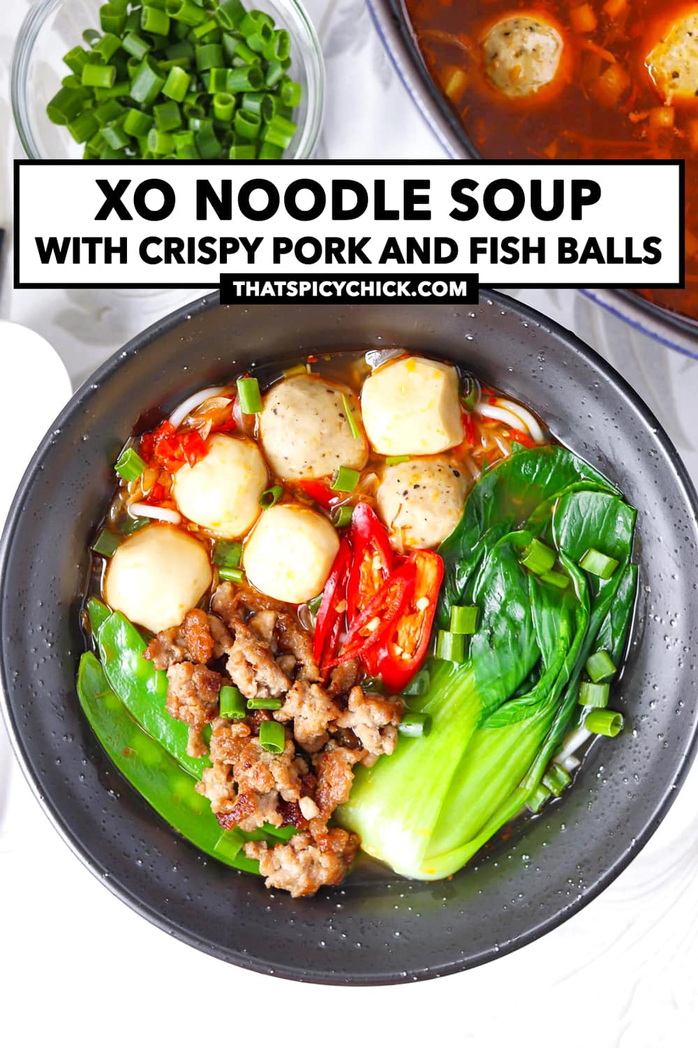 XO Noodle Soup (with Crispy Ground Pork & Fish Balls) That Spicy Chick