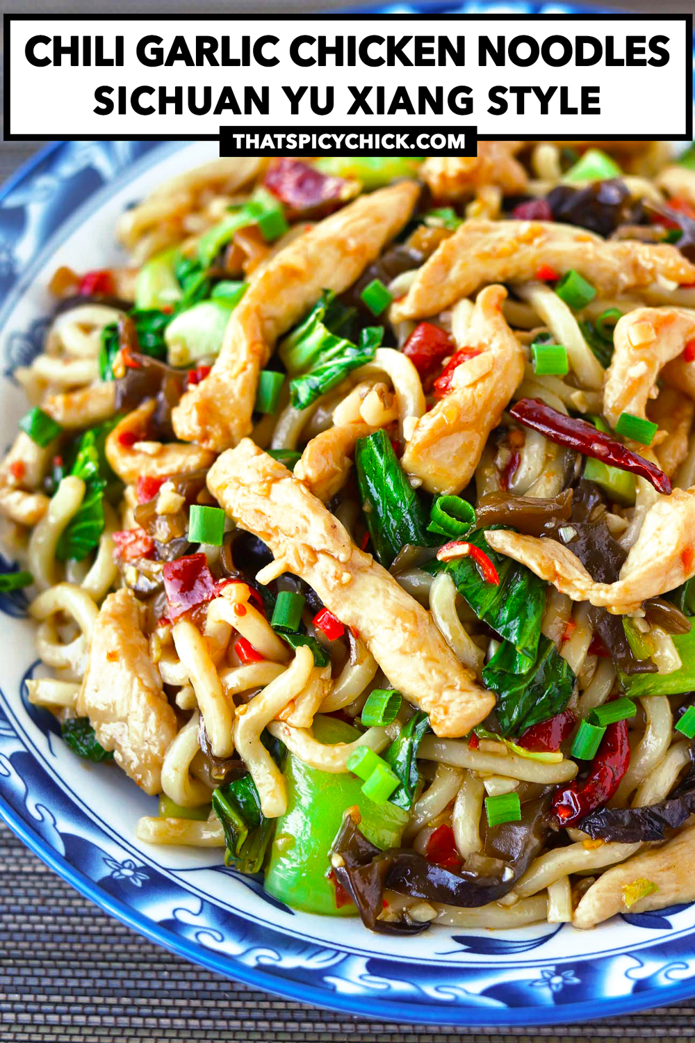 Chili Garlic Chicken Noodles (Sichuan Yu Xiang Style) That Spicy Chick