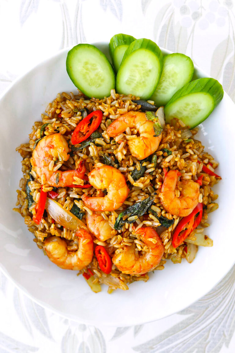 Thai Basil Shrimp Fried Rice (with Brown Rice) That Spicy Chick