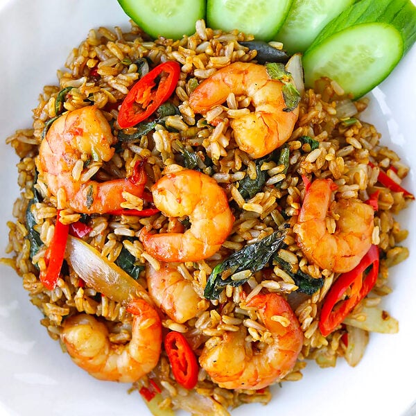 Thai Basil Shrimp Fried Rice (with Brown Rice) That Spicy Chick