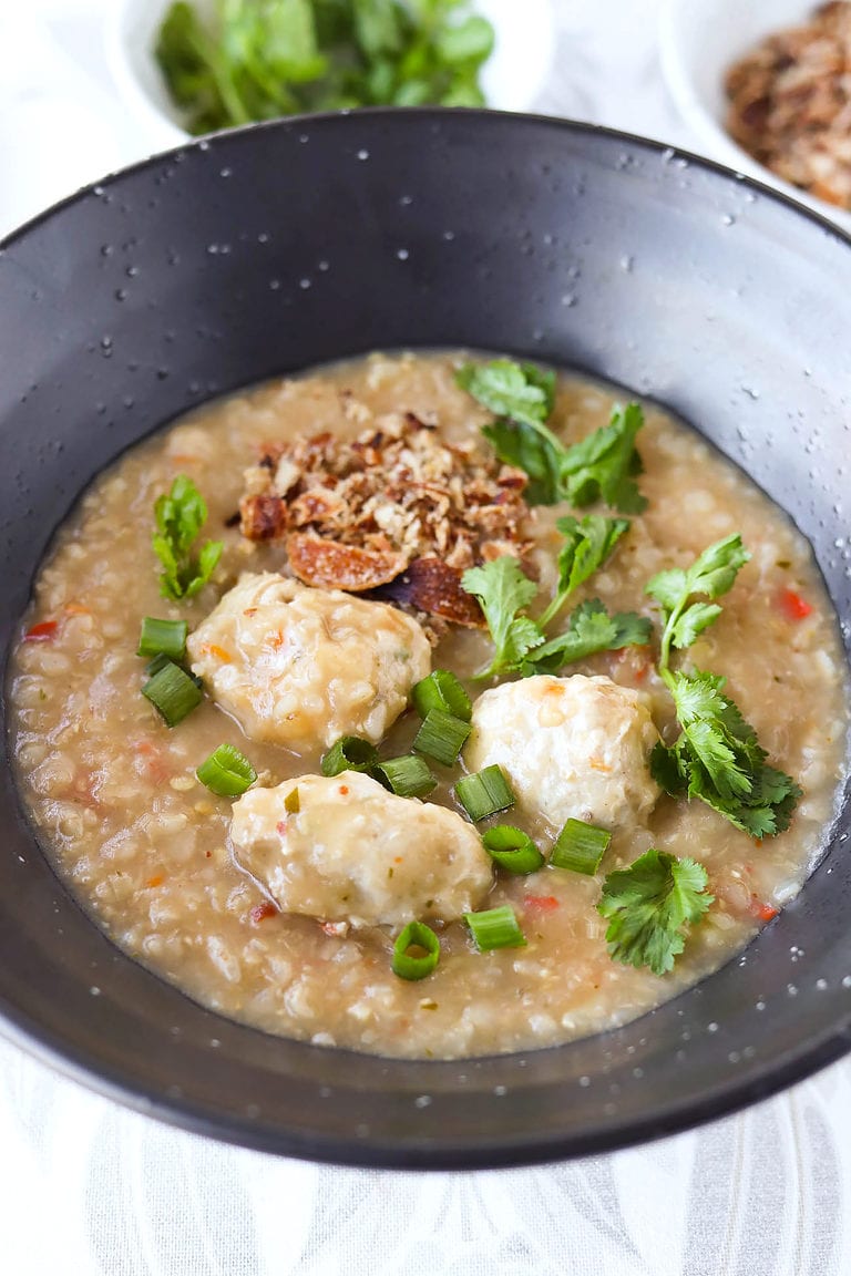 Thai Congee with Chicken Meatballs That Spicy Chick
