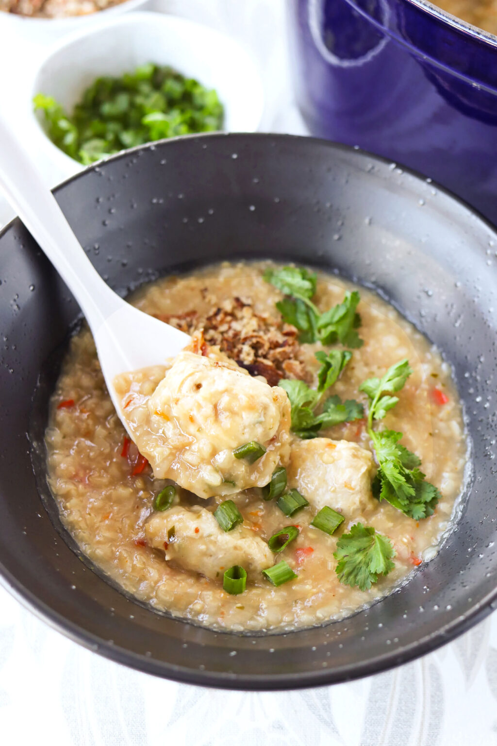 Thai Congee with Chicken Meatballs That Spicy Chick