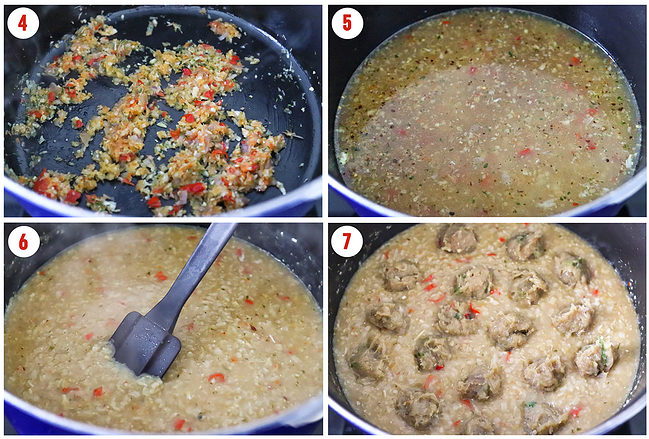 Process steps to make Thai congee in a pot.