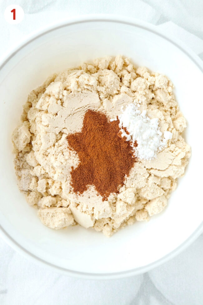 Dry ingredients for cinnamon baked oatmeal in a bowl.