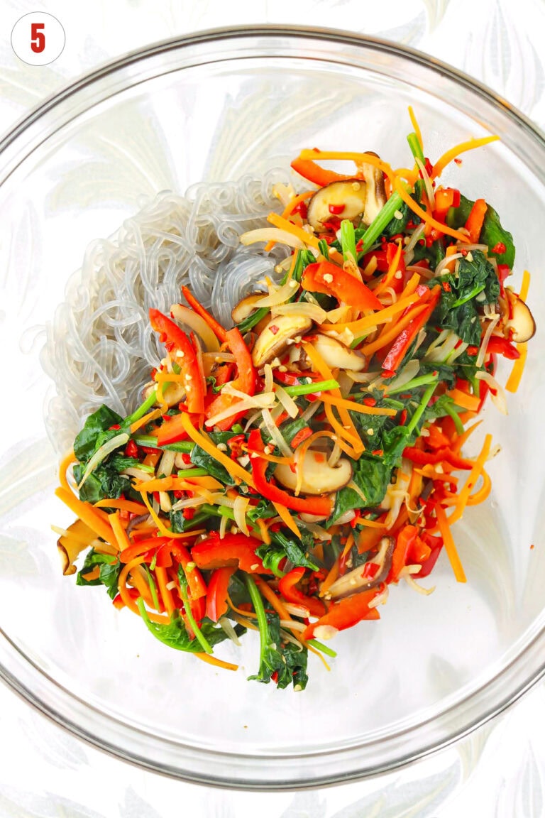 Chicken Japchae (Korean Glass Noodles Stir-fry) - That Spicy Chick
