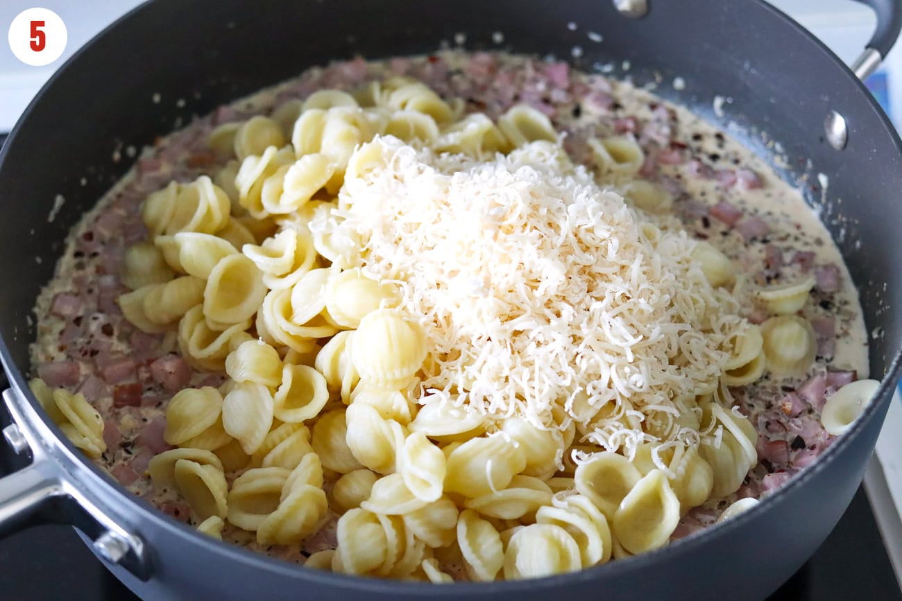 Creamy Bacon Pasta with wilted spinach and plenty of parmesan cheese