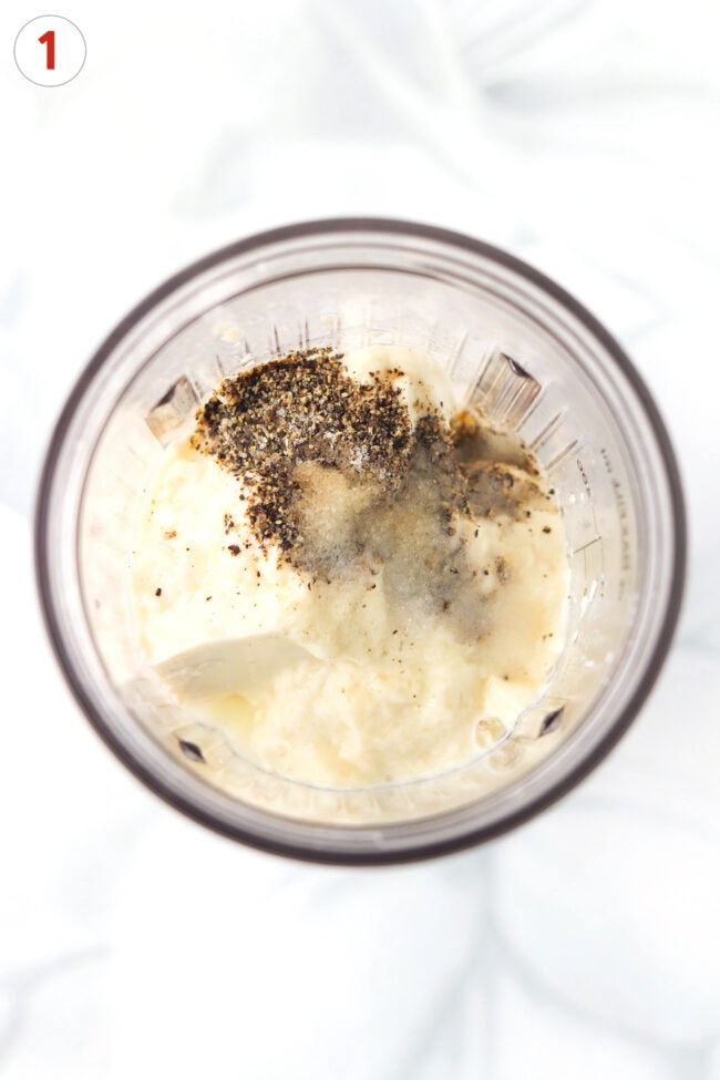 Silken tofu, black pepper, and sea salt unblended in a blender.