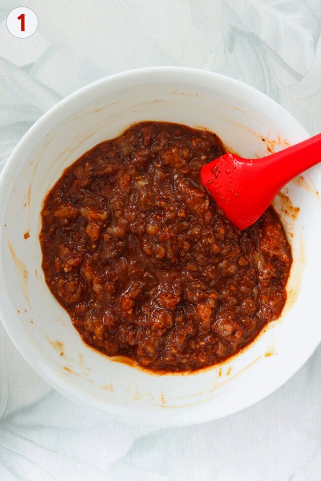 Ground chicken marinated in a spicy Korean style marinade with gochujang.
