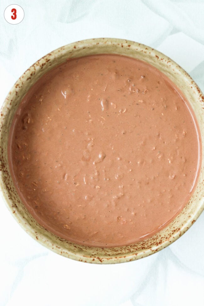 Chocolate overnight oats in a bowl.